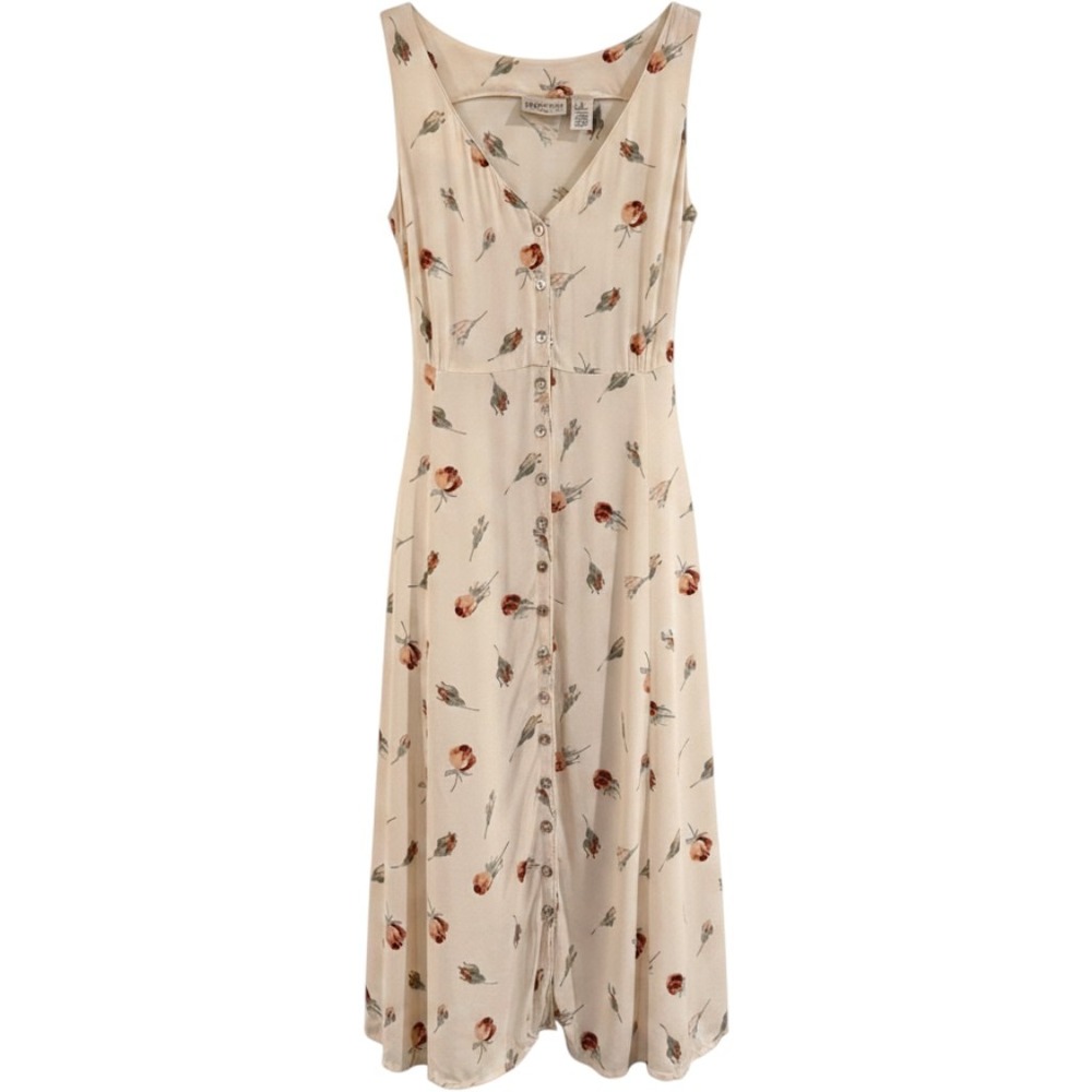 Vintage Freeport Studio Dress Large Cream Floral  Button Front Cottagecore 90s